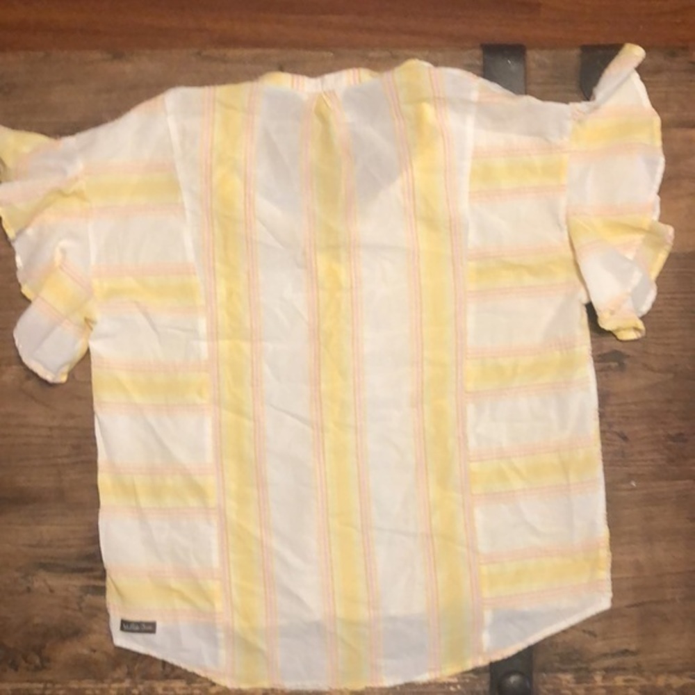 Matilda Jane Size M Summer Picnic Top‎ Shirt Blouse Yellow Pink Striped A101 - Picture 6 of 6